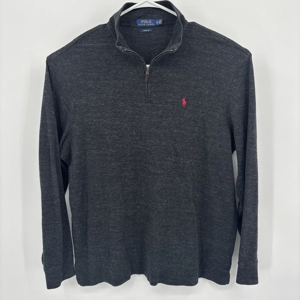 Polo Ralph Lauren‎ Mens Estate Rib Quarter Zip Heather Black Gray Size XL